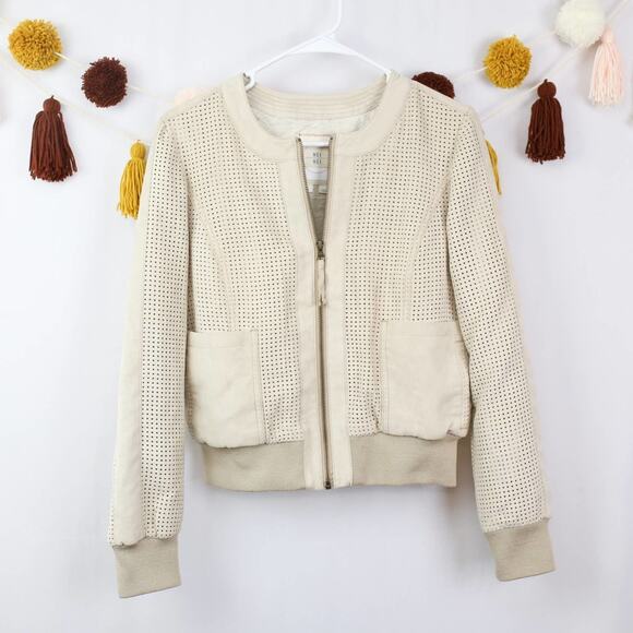 Hei Hei Anthropologie Honour Bomber Jacket Faux Suede Beige Cream Size Small - Picture 1 of 5